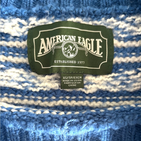 American Eagle Fair Isle Blue and White Sweater Woman's Size XS - Picture 10 of 11